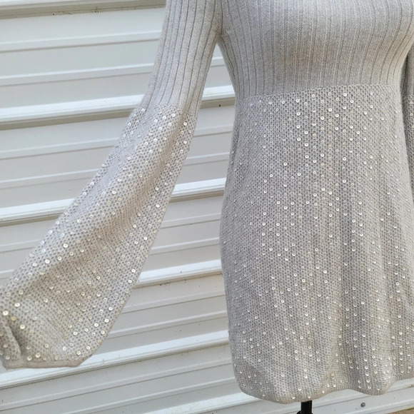 Marciano Cashmere Wool Rabit Sequin Gray Bubble Long Sleeve Sweater Dress XS - Picture 8 of 13